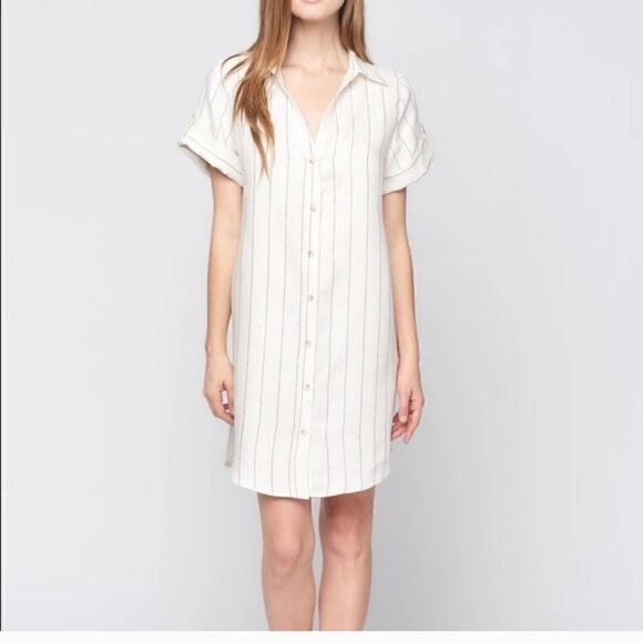 Maven West Dresses & Skirts - Maven West Short sleeve khaki Linen Shirt Dress Size Small